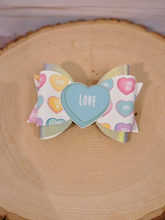 4.5" Conversation Heart Bow with Love Resin